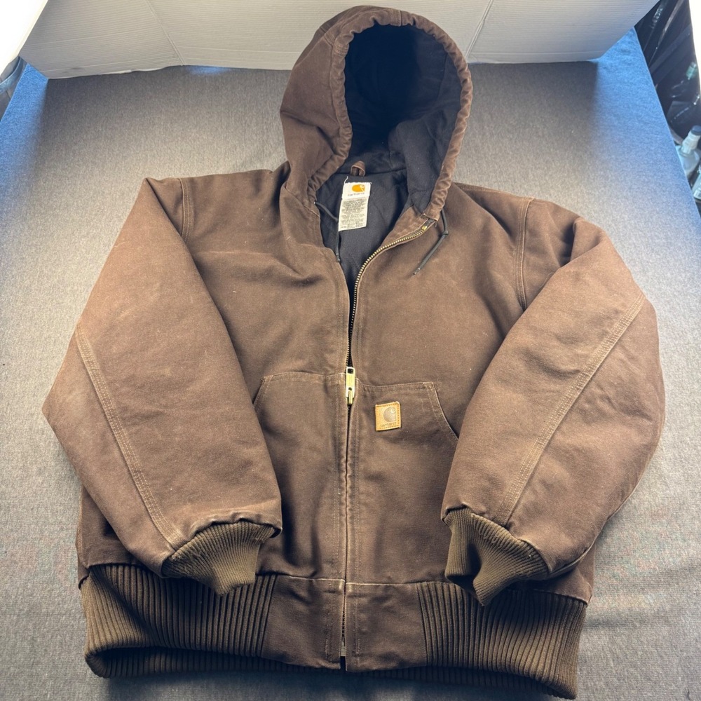Carhartt J130 DKB Sandstone Active Jacket Dark Brown Quilted Flannel Lined Med